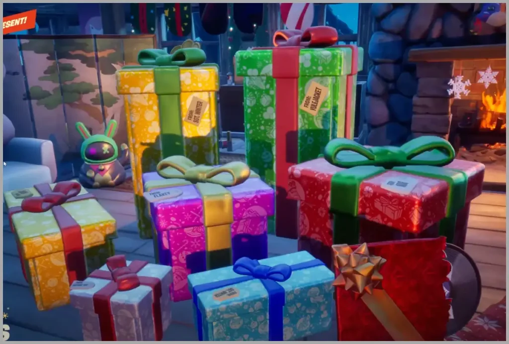 Lista de regalos de Winterfest 2024 en el lado izquierdo de la cabina