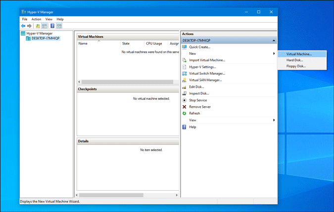 crear una nueva máquina virtual en Hyper V