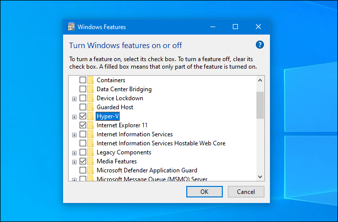 Instale Hyper V en Windows 10