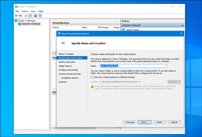 Nombre de la máquina virtual en Hyper V