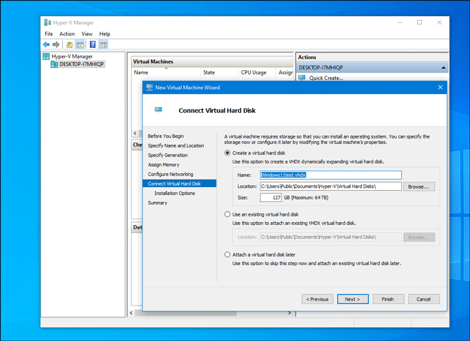 crear un nuevo disco duro virtual en Hyper V