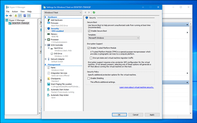 Habilitar TPM en Hyper V