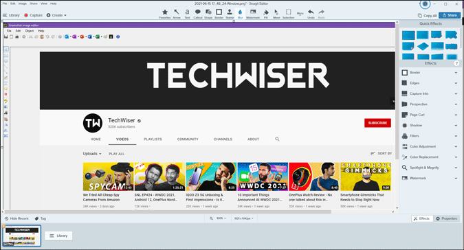 Panel de edición de imágenes Snagit