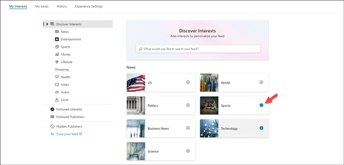 Administrar intereses en Windows 11 Widgets