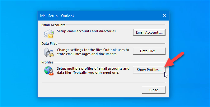 Mostrar perfiles actuales de Outlook