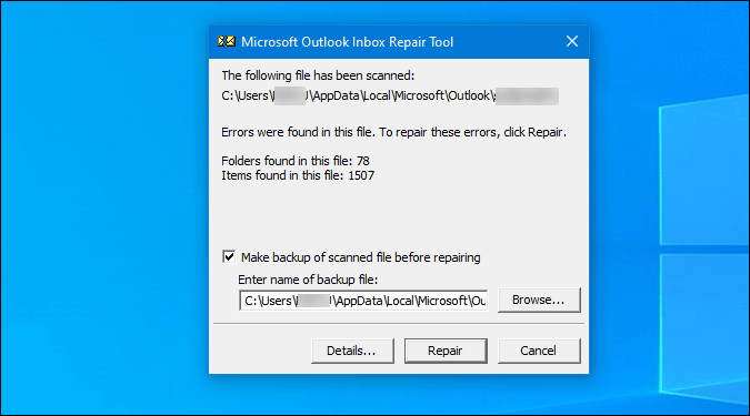 Reparar el archivo PST de Outlook