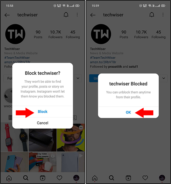 Usuario bloqueado en Instagram