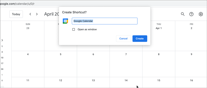 Crear atajo de escritorio de Google Calendar a través de Google Chrome