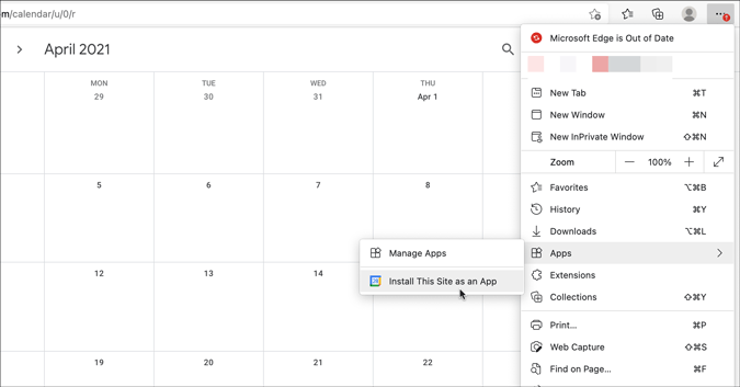 Instale el calendario de Google como una aplicación a través de Edge