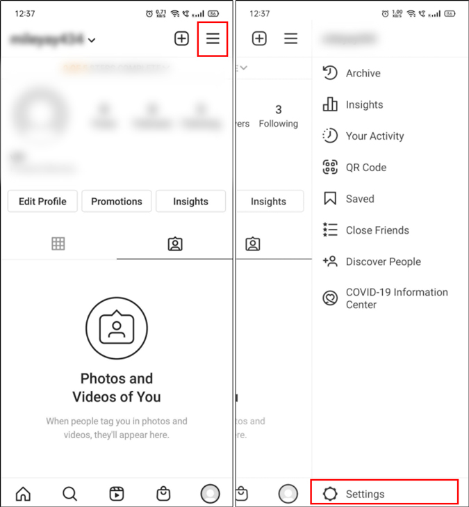 Pestaña Configuración de Instagram 