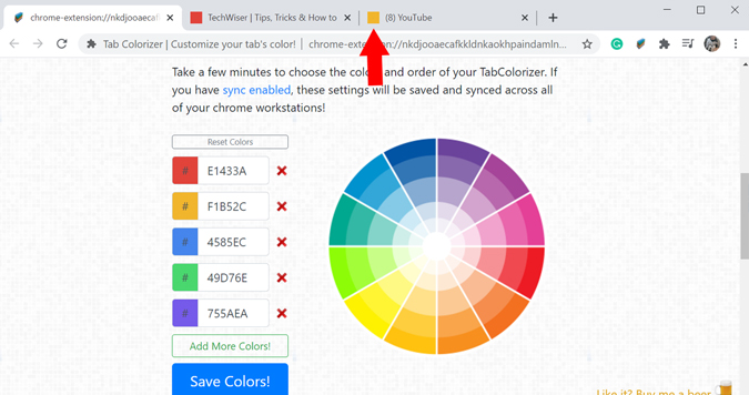 Cambiar el color de la pestaña del grupo en Chrome