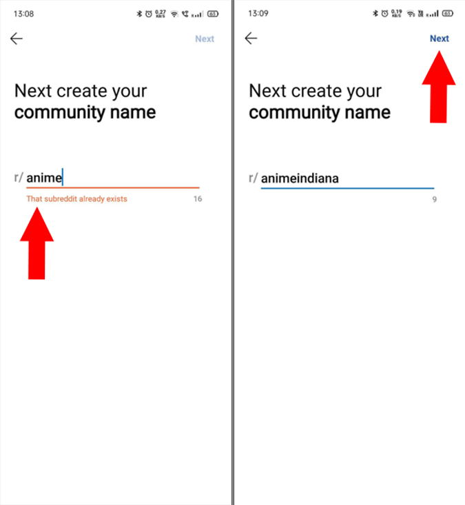 Opción de nombre de la comunidad de Reddit