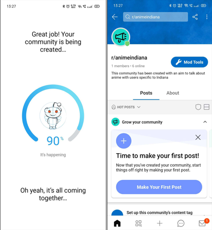 Página de inicio de Subreddit después de crearla