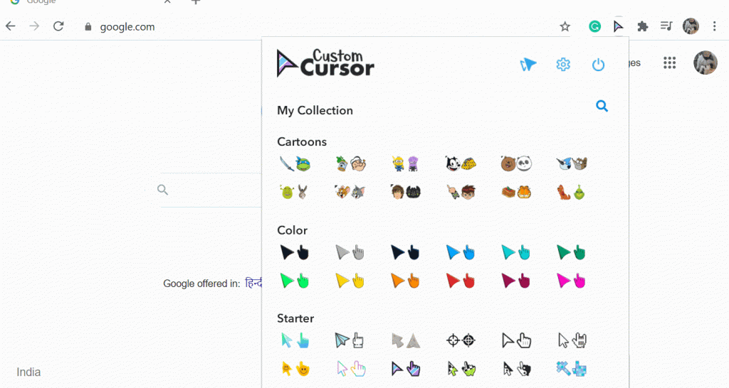 Obtenga el cursor personalizado en Chrome 