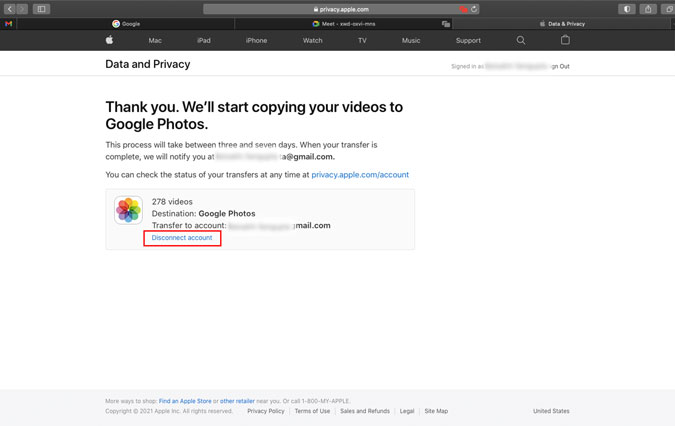 Cancelar iCloud a Google Photos Transfer