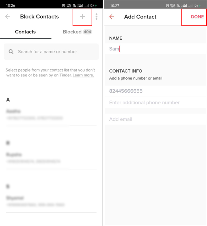 Agregar manualmente contactos en Tinder