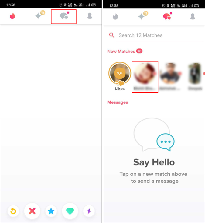 Abra mensajes en Tinder