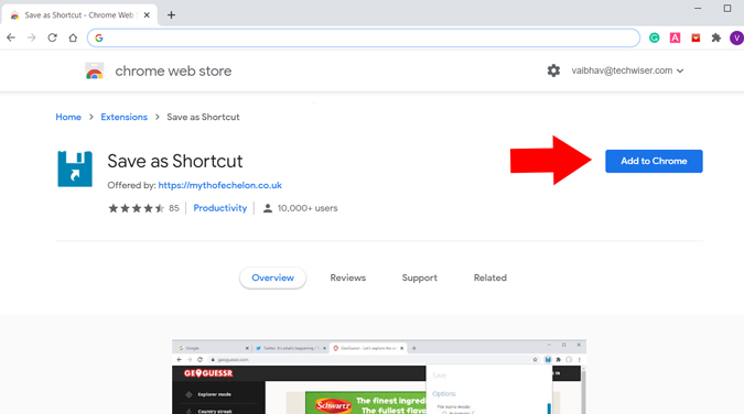 Agregue Save como extensión de acceso directo a Chrome
