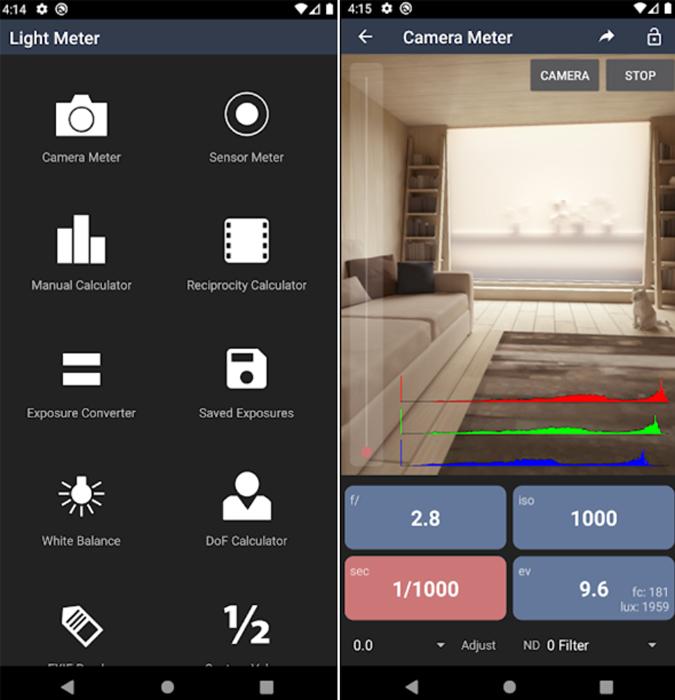 UI de medidor de luz en Android