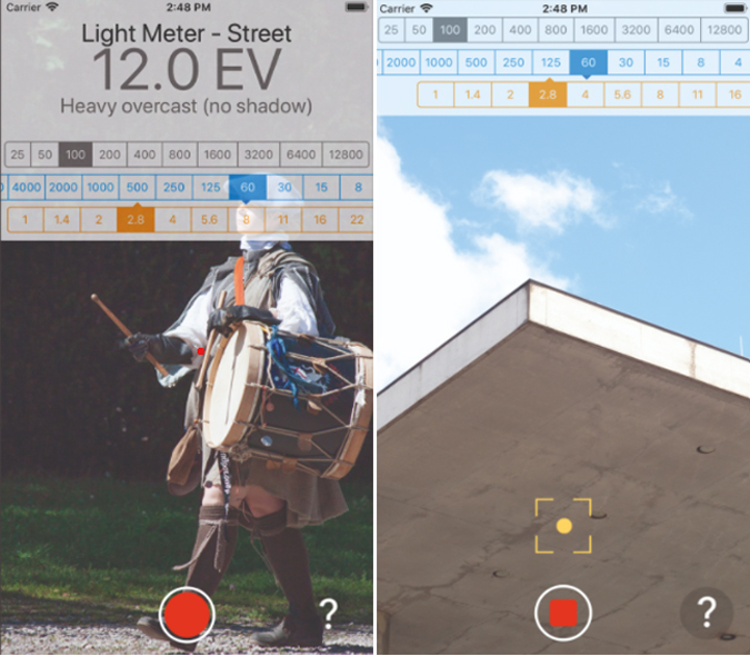 apertura del medidor de luz y valores de luz en iOS
