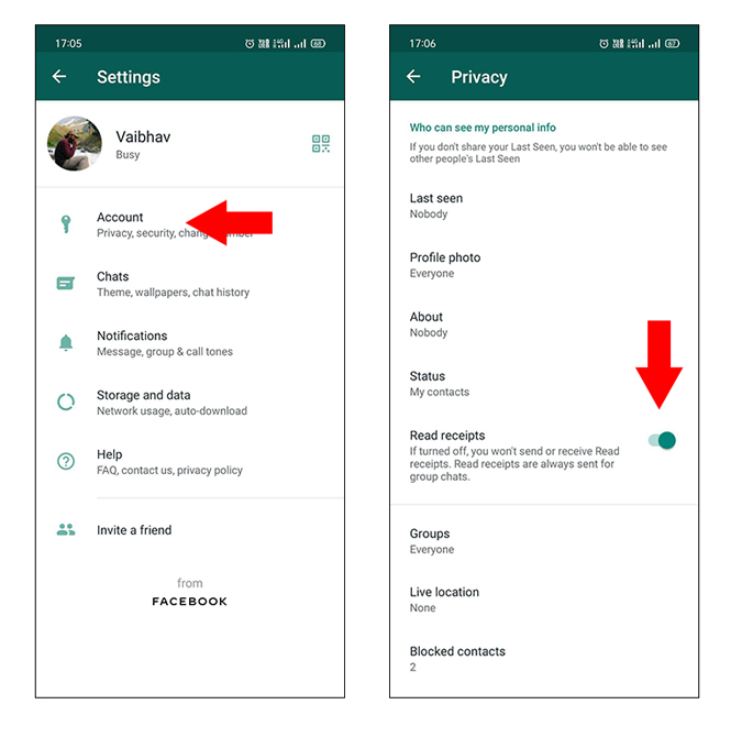 Opciones de privacidad de WhatsApp