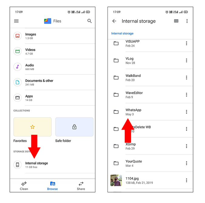 Carpeta de whatsapp en almacenamiento interno