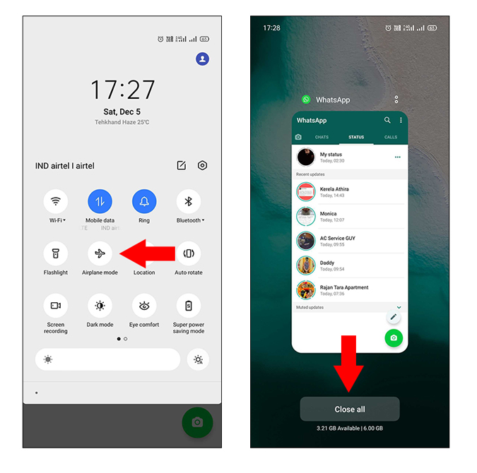 Ver el estado de WhatsApp usando el modo de avión en Android