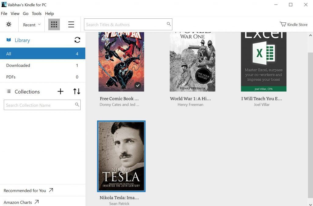 Biblioteca de libros de aplicaciones de Kindle