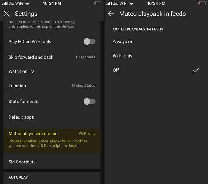 Apague la reproducción apagada de YouTube en la feed de iOS