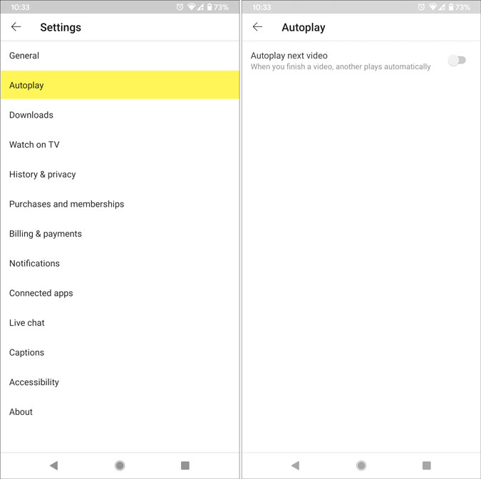 Apague la autoplay en YouTube en Android
