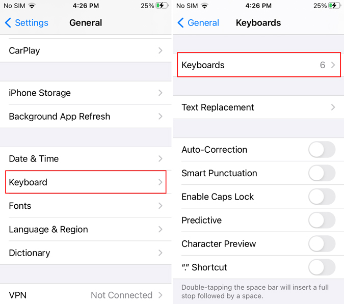Configuración del teclado de iPhone