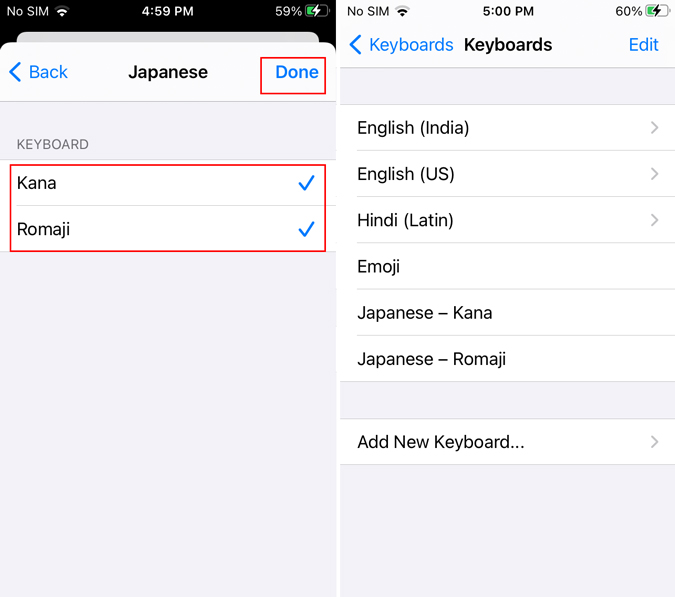 Opciones de teclado japoneses de iPhone