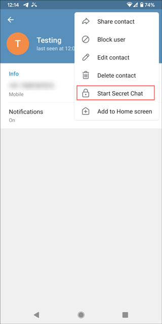 Iniciar chat secreto en telegram android