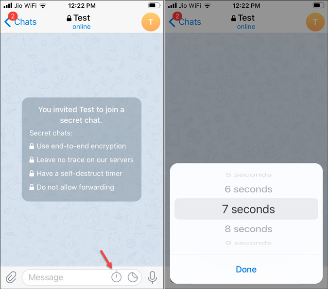 Establecer un temporizador autodestructivo en telegrama para iOS