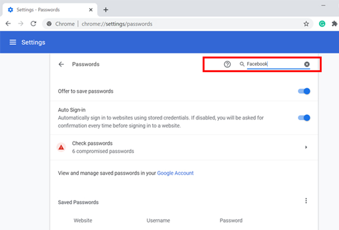 Búsqueda de contraseña de Chrome 