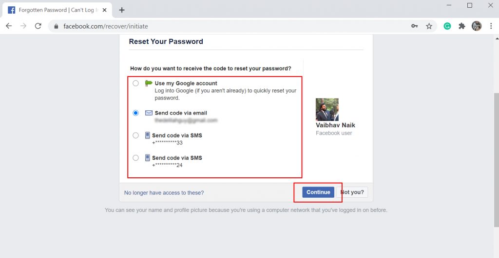 Restablecer sus opciones de contraseña de Facebook
