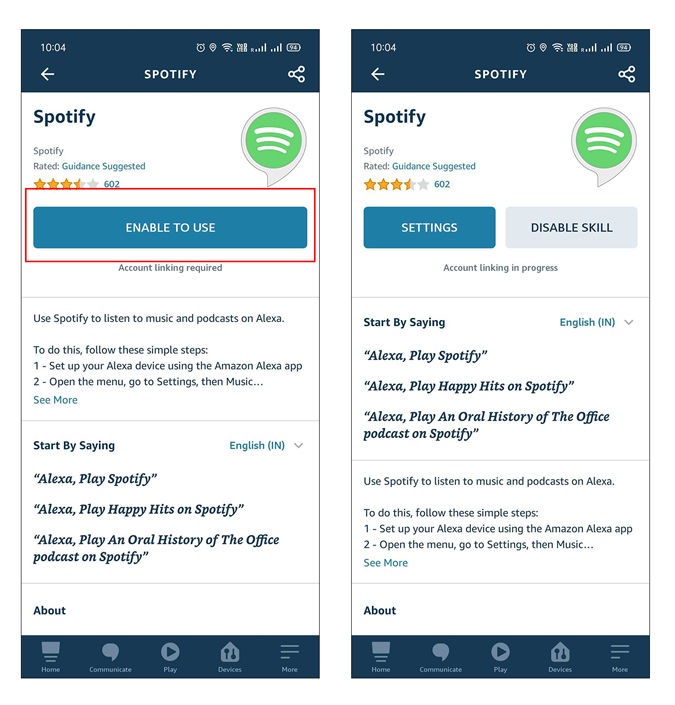 Habilitando la habilidad de Spotify