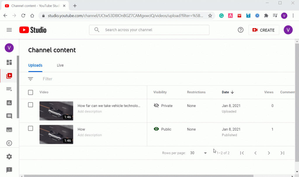 Opciones de visibilidad de video de YouTube Studio