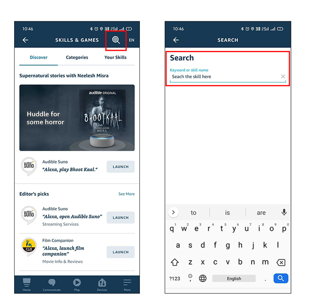 Buscar habilidades y juegos en la aplicación Alexa y habilitar la habilidad
