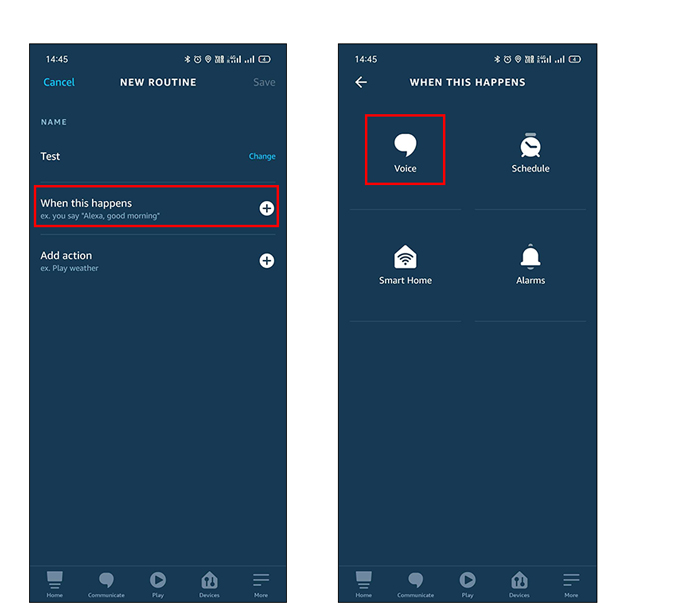 Agregue el activador personalizado aprovechando cuando esto sucede y luego la voz