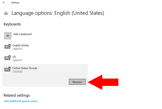 Eliminar el diseño del teclado en Windows 10