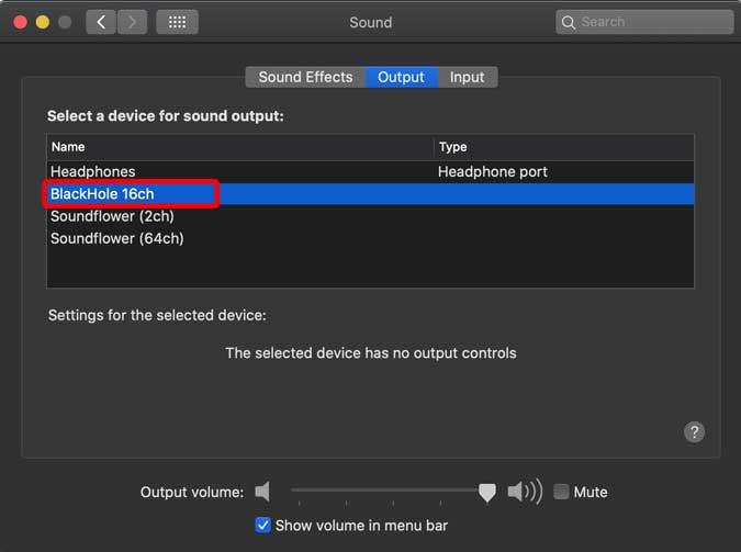 Cambiar el audio de salida a Blackhole