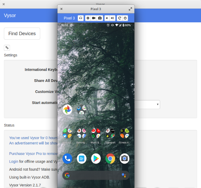 Vysor que conecta Android a Linux
