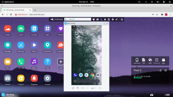 Airdroid Web Aplicación con la pantalla de Android para compartir