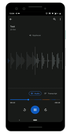Detección de música aplausas en el habla en Google Voice Recorder