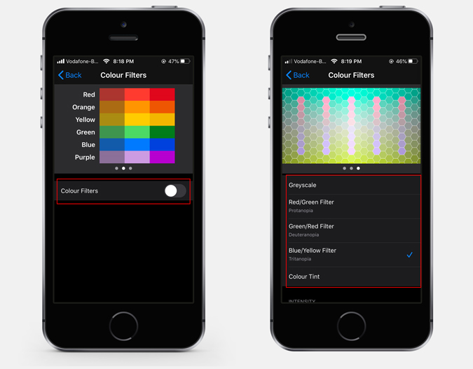 Filtro de color ciego en iOS