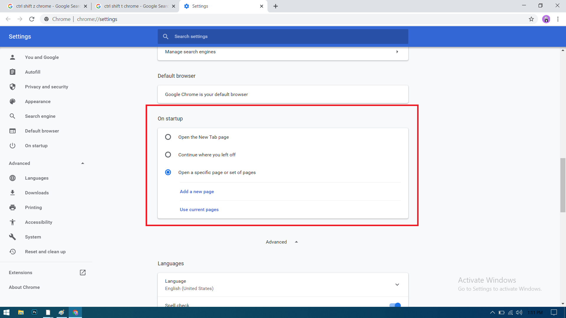 Cómo restaurar las pestañas de Google Chrome después de reiniciar