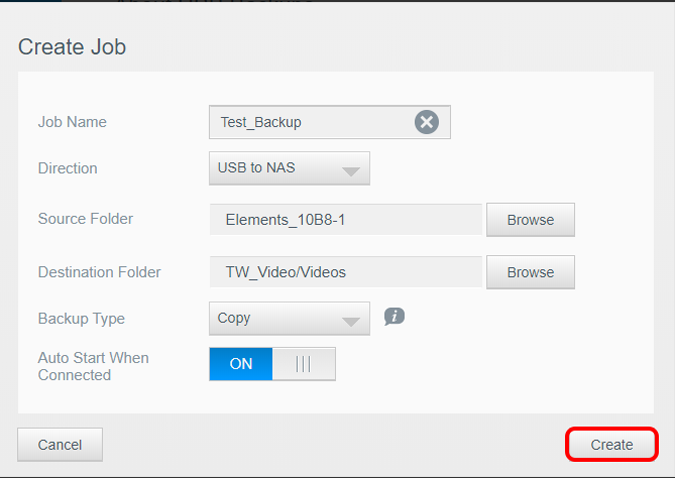 Crear trabajo de respaldo en NAS