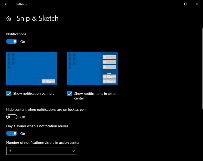 Desactive las notificaciones para Snip y Sketch para bloquear la notificación de Snip