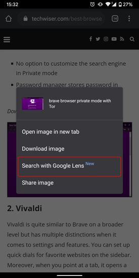 Long presione una imagen para compartirla con Google Lens